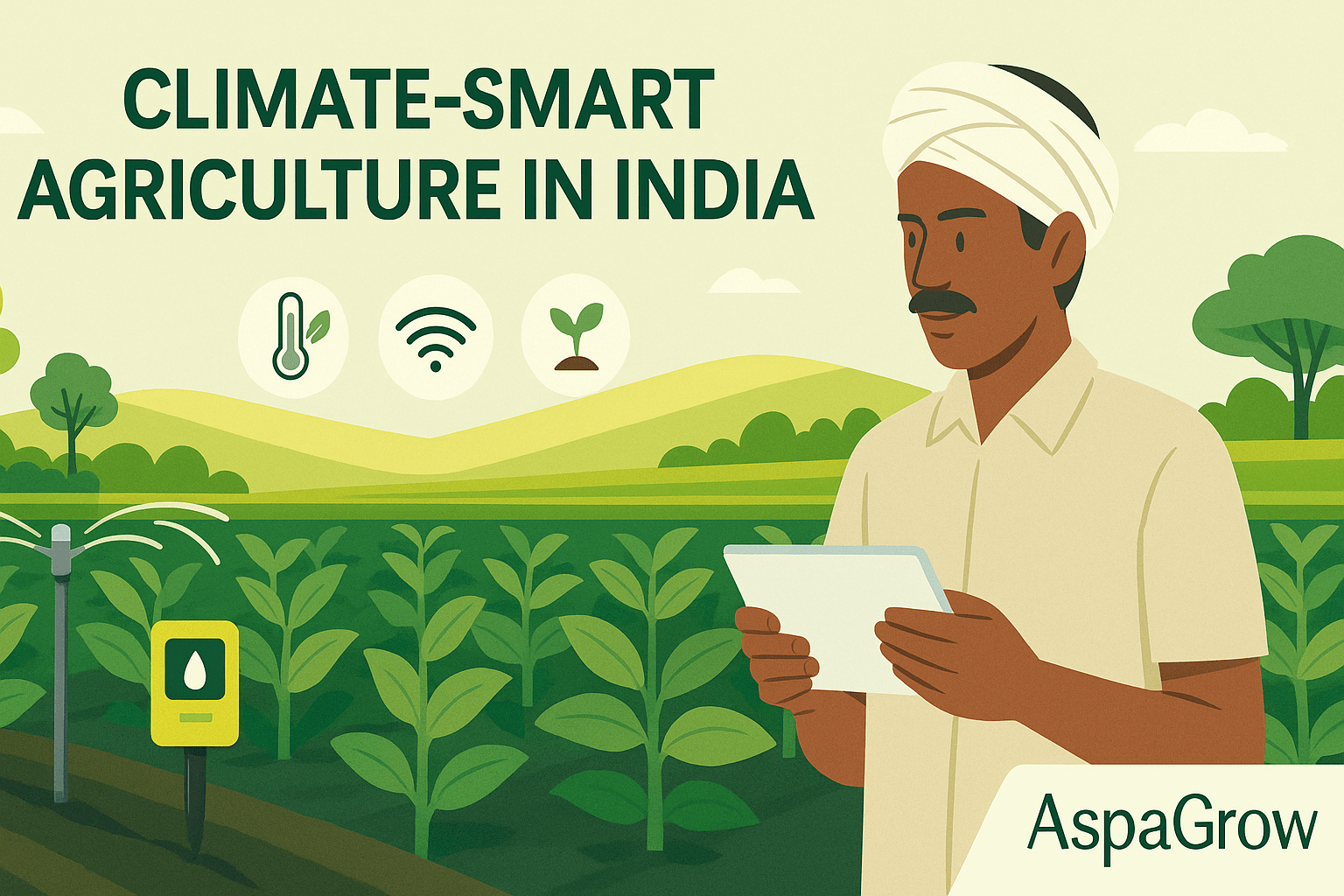 sustainable farming and smart irrigation in India with AspaGrow promoting Climate-Smart Agriculture practices.