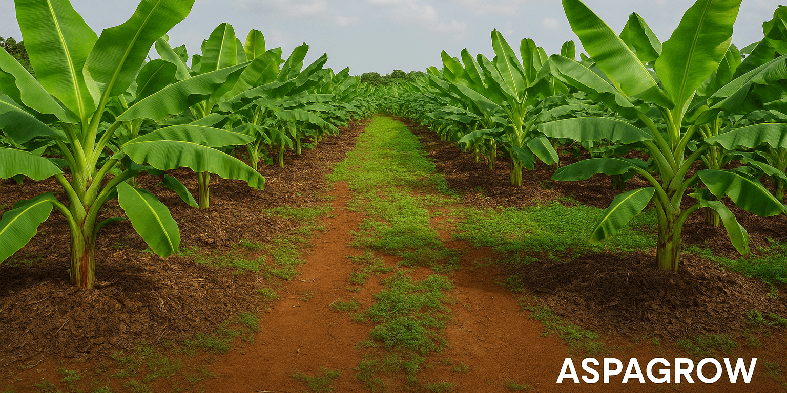 Organic banana plants growing in a sustainable farm using Aspagrow’s natural fertilizers