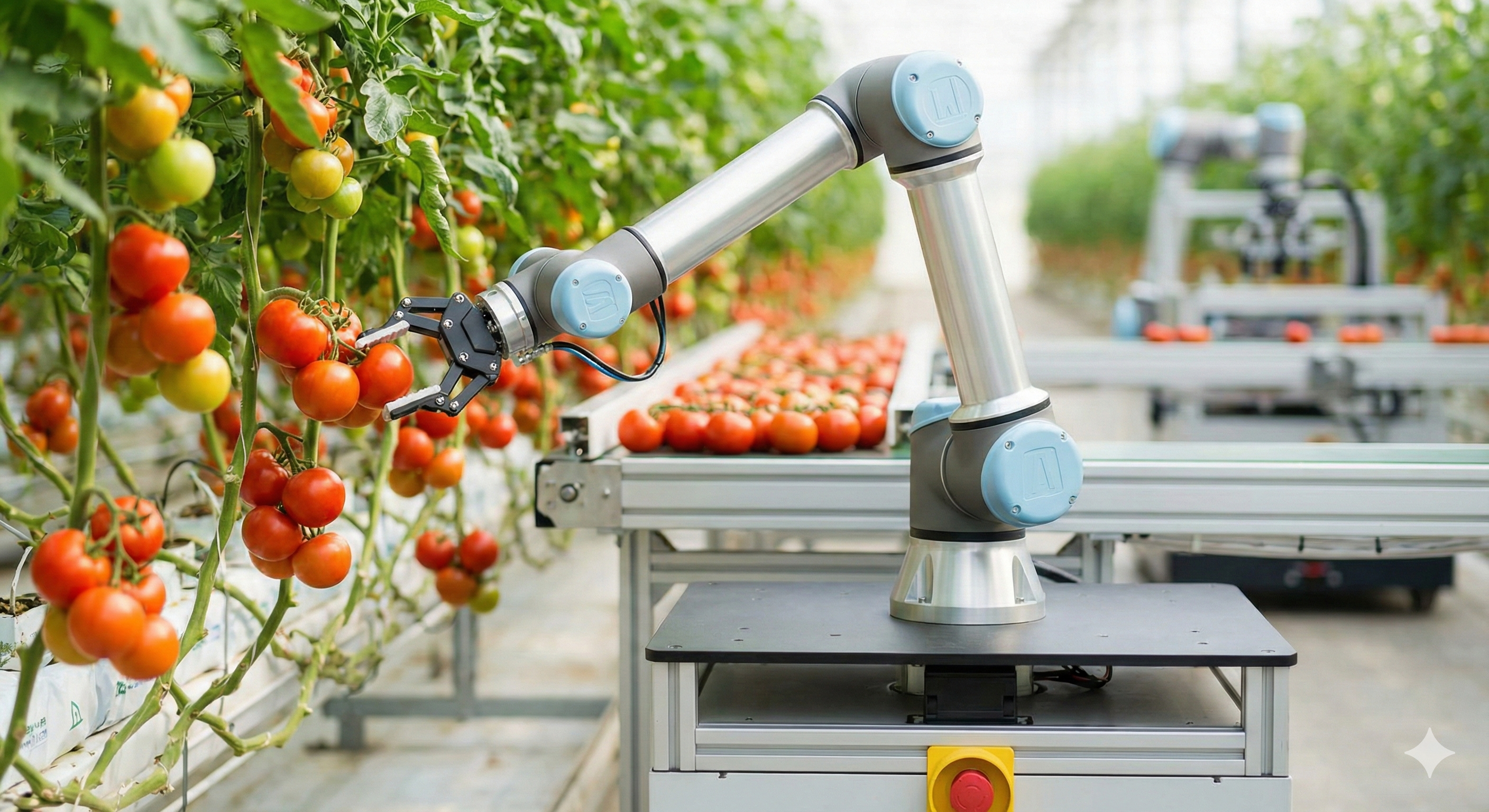 A modern robotic farming machine operating in a green field, illustrating how Robots on the Farm are transforming agriculture with automation and precision.